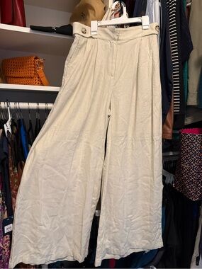 Bar III Wide-Leg High-Waist Cream-Tone Pants
